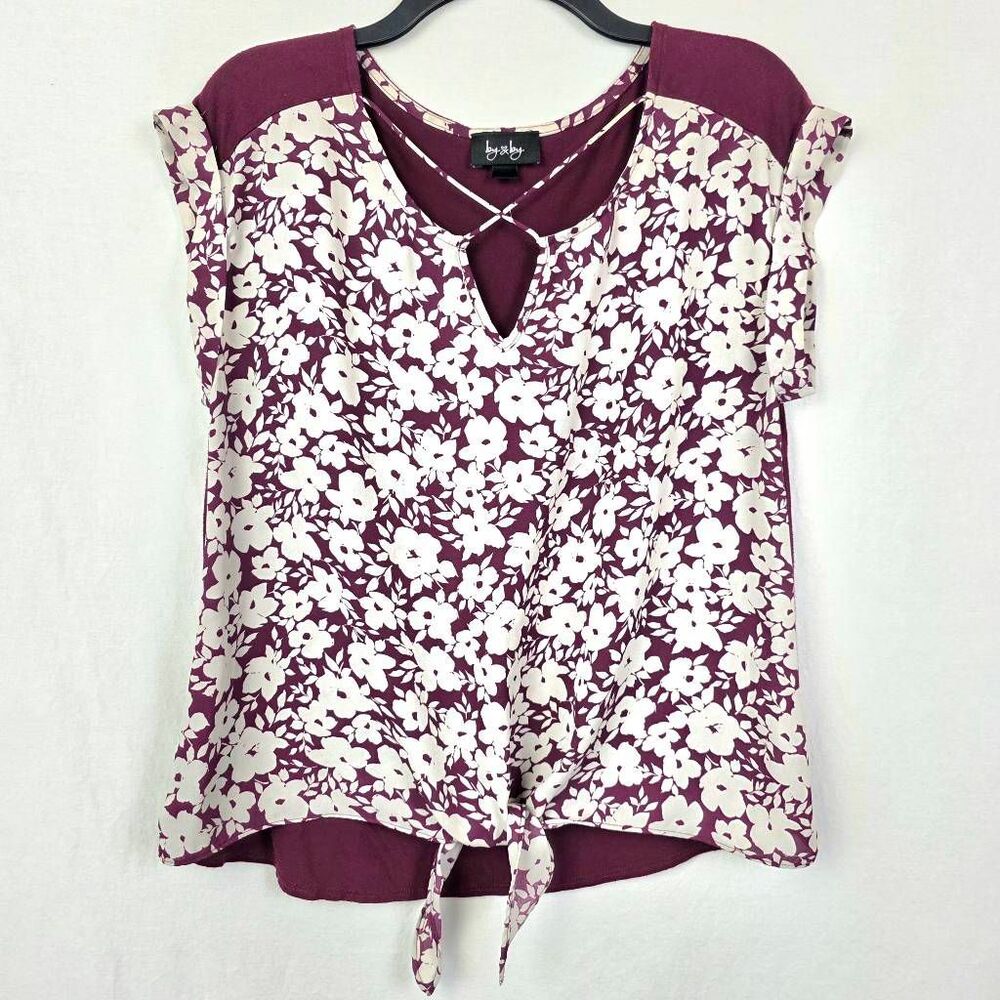 By&By Floral Tie Front Top Burgundy L